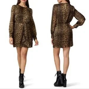 The Kooples Draped Robe Mini Dress Leopard Print Silk Size 3 L